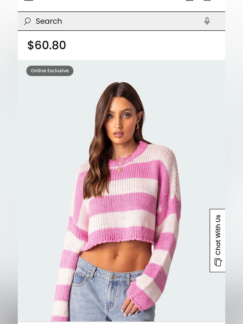 Edikted Crop Striped Knit Sweater - Pink & Cream. Size Small/Extra Small